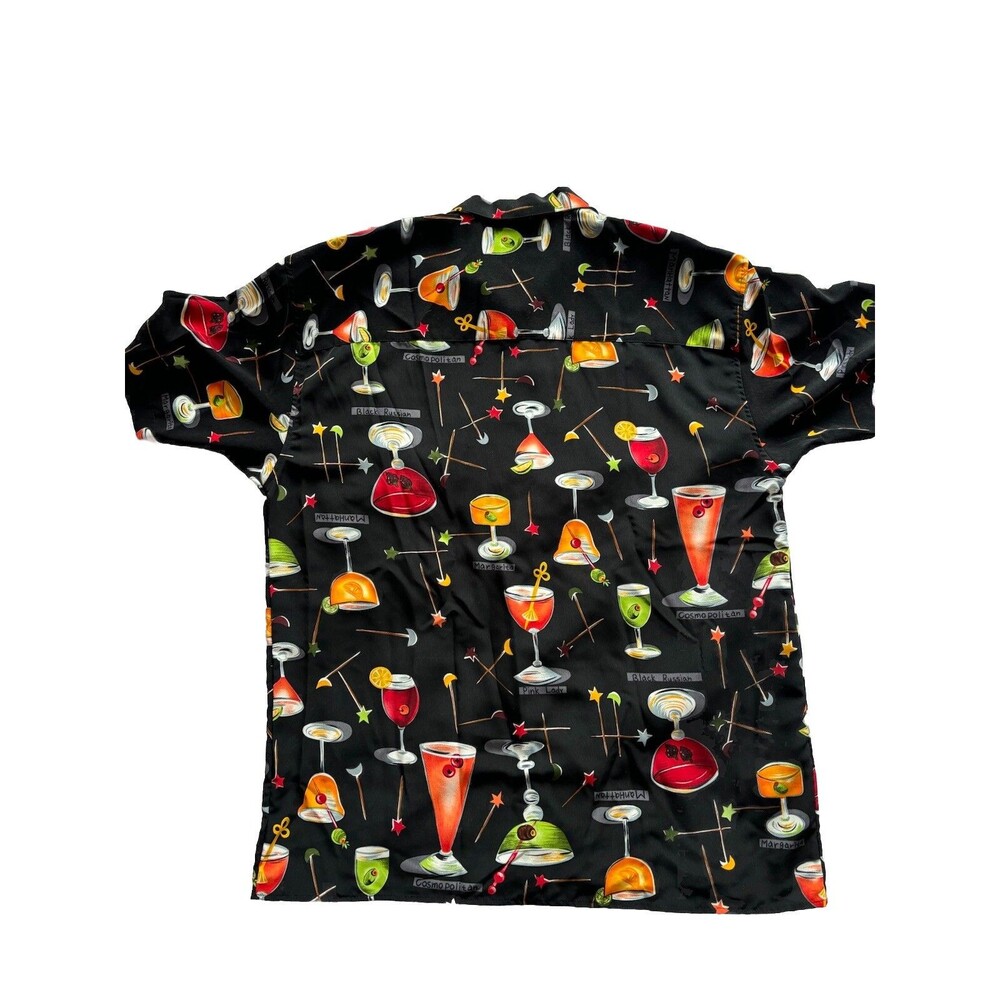Ferruche Bartender Shirt Men Black Martini Cocktail Print Size M